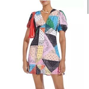STAUD Milla Mini Dress Patchwork Bandana Rainbow